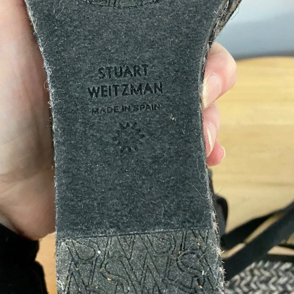 Stuart Weitzman Marguerita Espadrille Wedge Sandals Black Ankle Tie Wrap Sz 8.5C